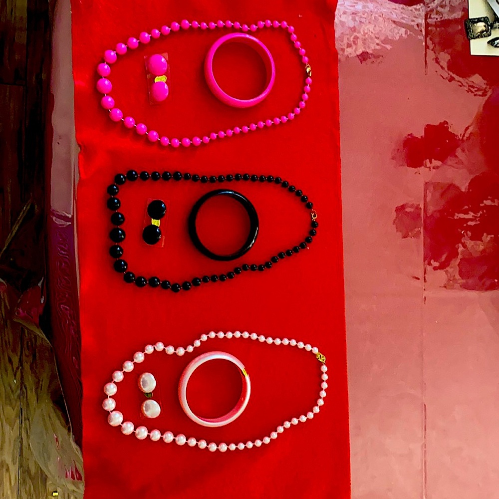 3 Sets of plastic Necklaces, Bracelets and Earrings